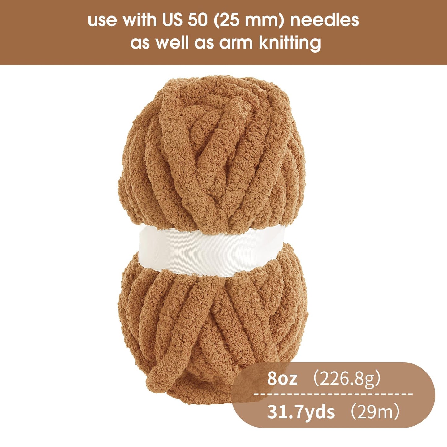 HOMBYS 4 Khaki & 4 Coffee Chunky Chenille Yarn, 8 Skeins, 27 yd / 8 oz Each