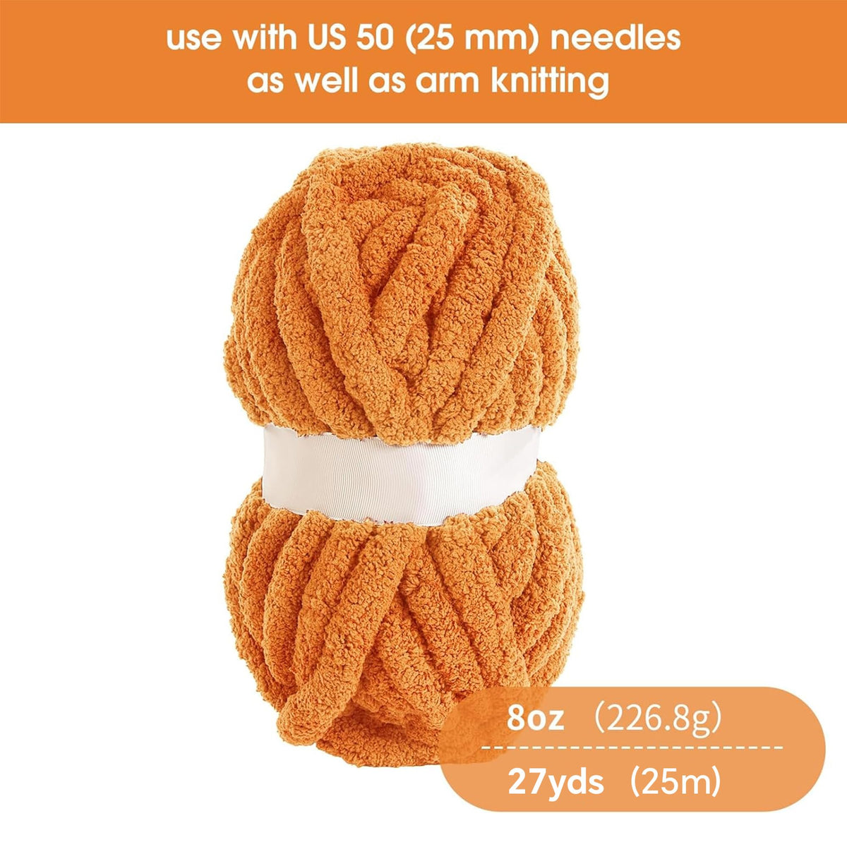 HOMBYS Orange Chunky Chenille Yarn, 8 Skeins, 27 yd / 8 oz Each