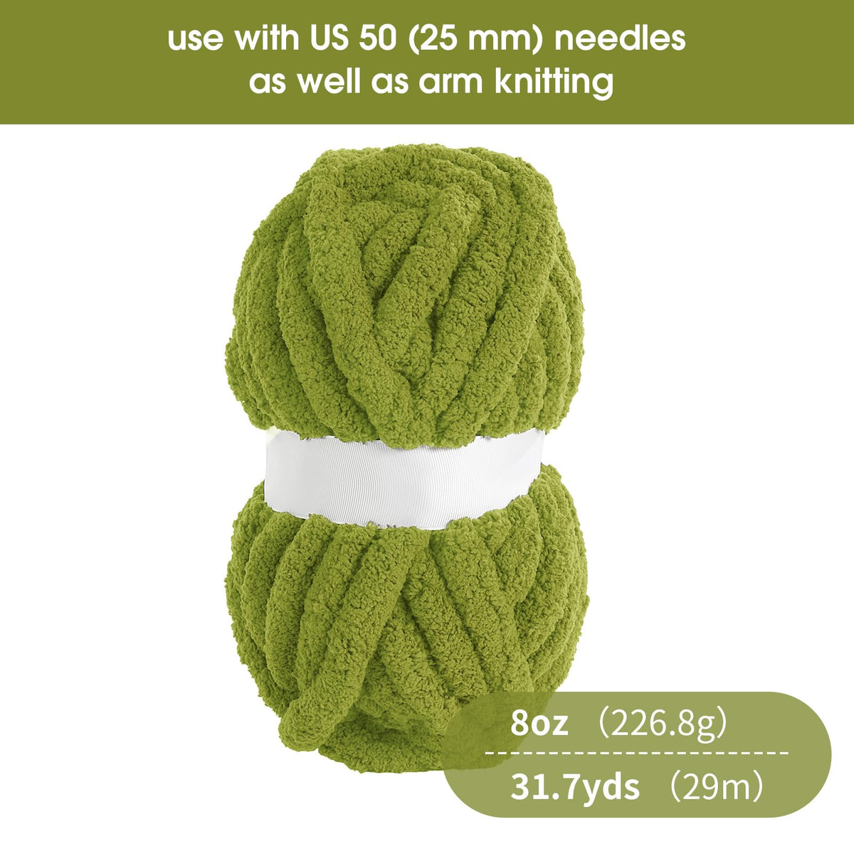 HOMBYS Olive Green Chunky Chenille Yarn, 8 Skeins, 27 yd / 8 oz Each