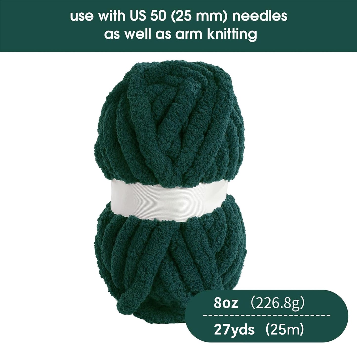 HOMBYS Dark Green Chunky Chenille Yarn, 8 Skeins, 27 yd / 8 oz Each