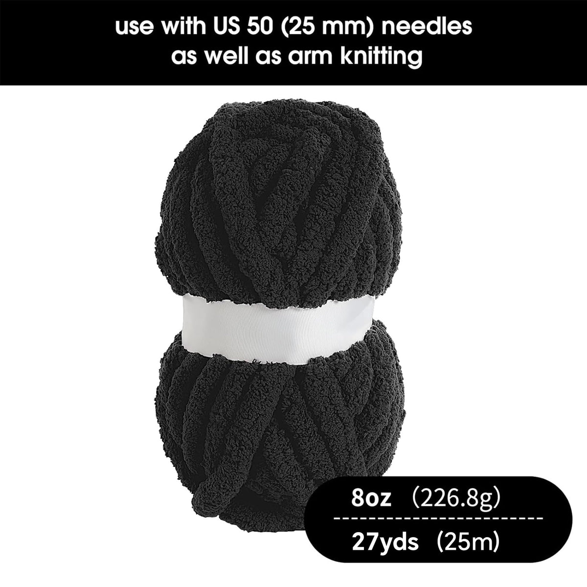 HOMBYS black Chunky Chenille Yarn, 8 Skeins, 27 yd / 8 oz Each