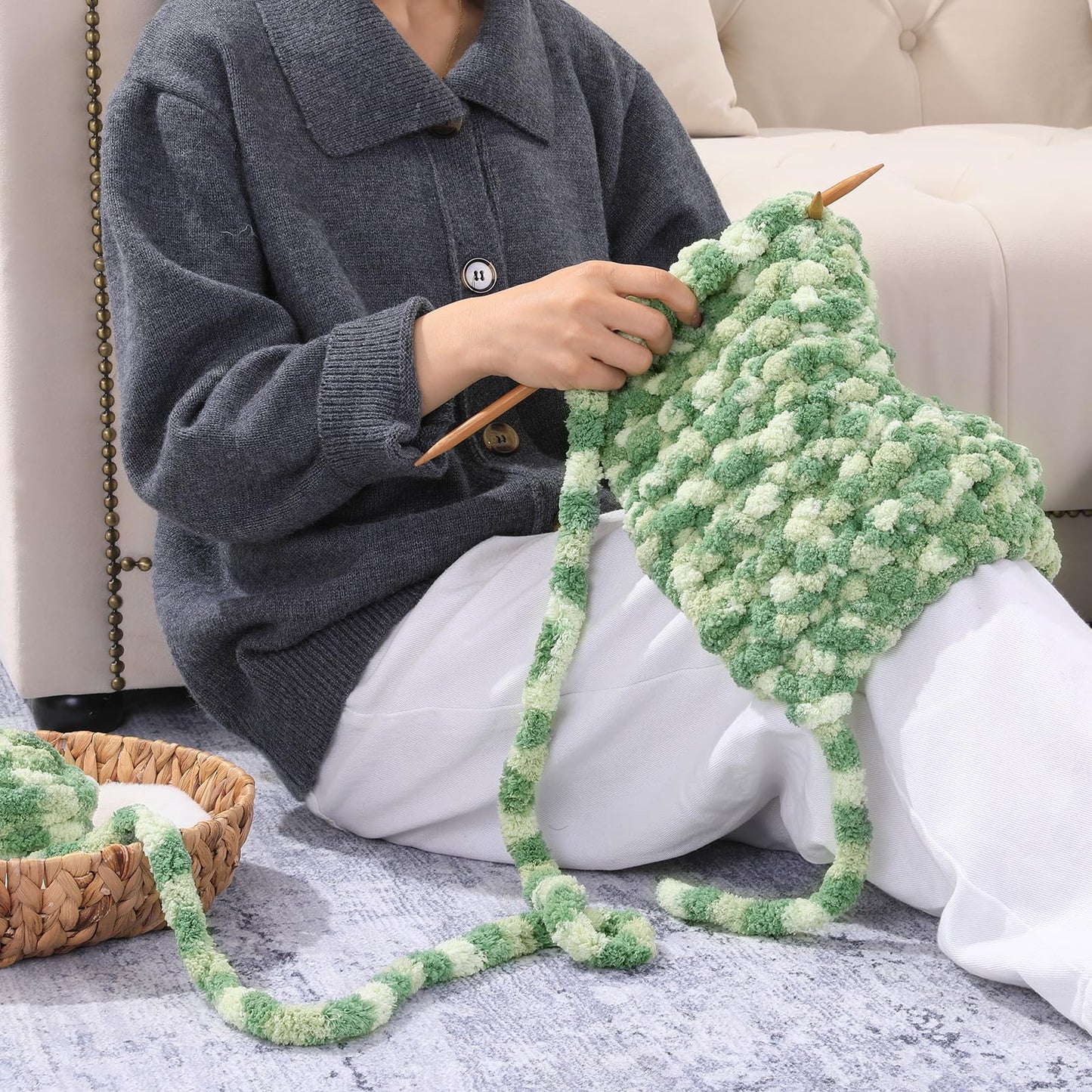 HOMBYS Sage Green Multi Chunky Chenille Yarn, 8 Skeins, 26 yd / 7.5 oz Each