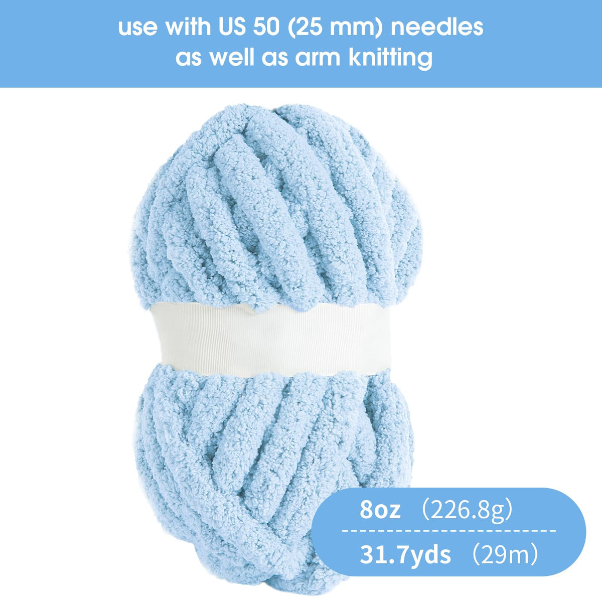 HOMBYS 4 Cream+ 4 Sky Blue Chunky Chenille Yarn, 8 Skeins, 27 yd / 8 oz Each