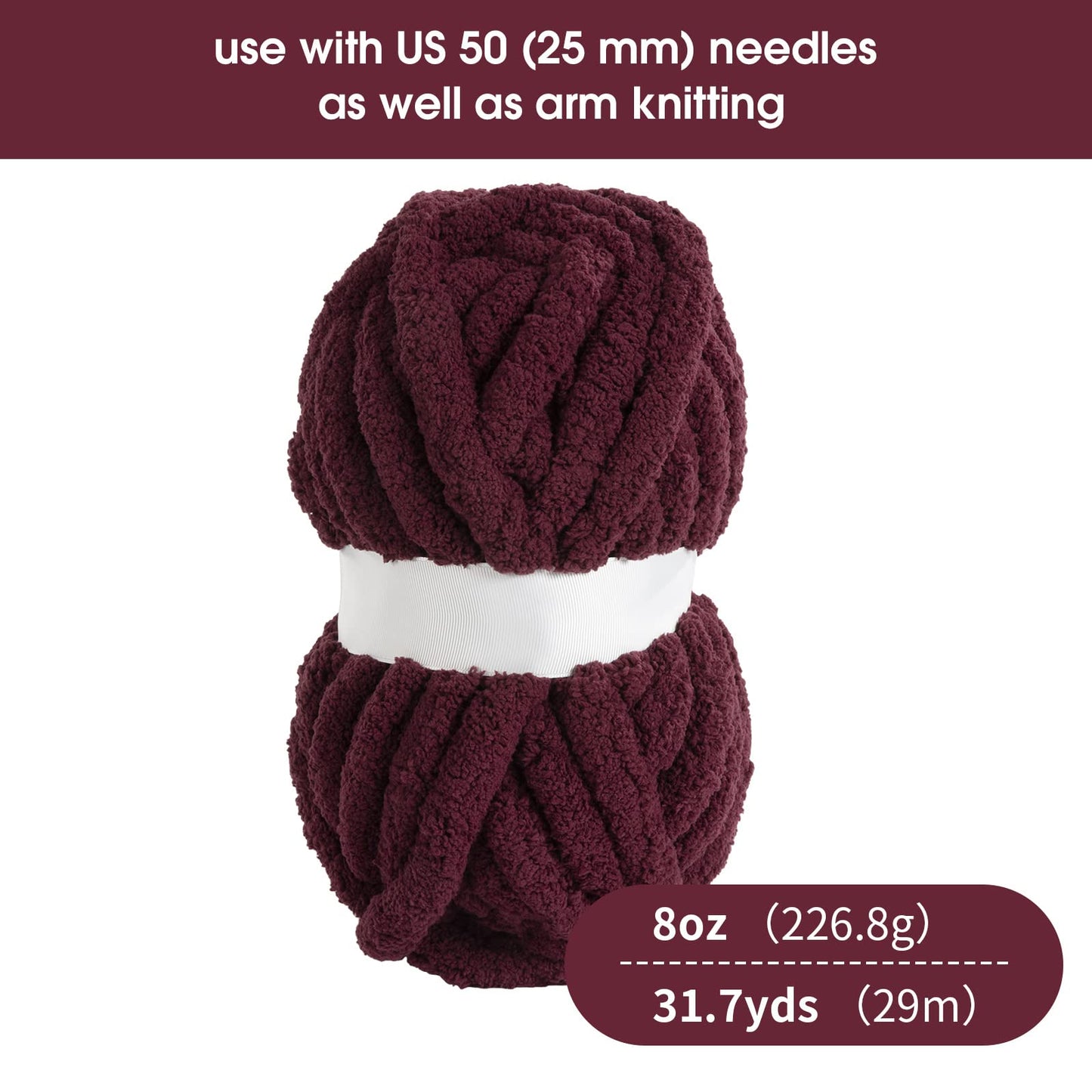 HOMBYS 4Cream+4 Wine Red Chunky Chenille Yarn, 8 Skeins, 27 yd / 8 oz Each