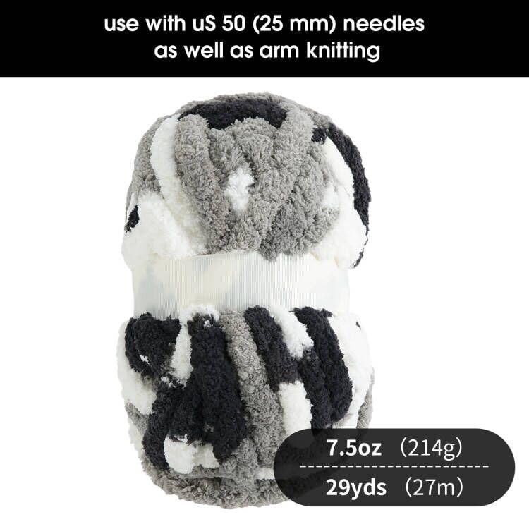 HOMBYS Black,White,Grey Variegated Chunky Chenille Yarn, 8 Skeins, 26 yd / 7.5 oz Each