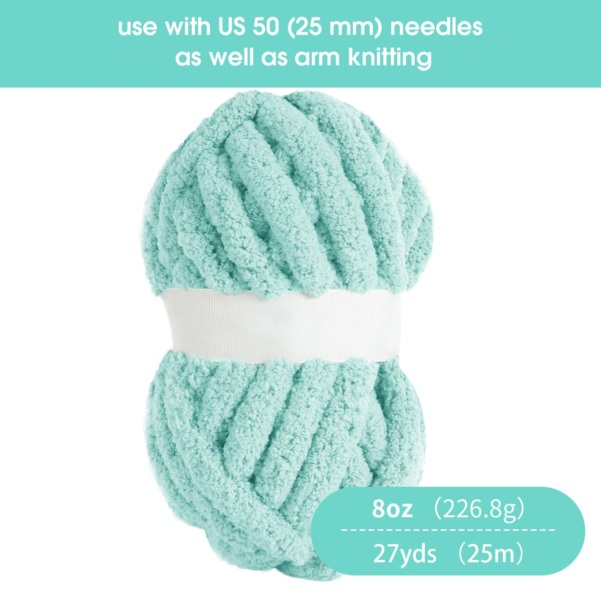 HOMBYS Light Blue Chunky Chenille Yarn, 8 Skeins, 27 yd / 8 oz Each