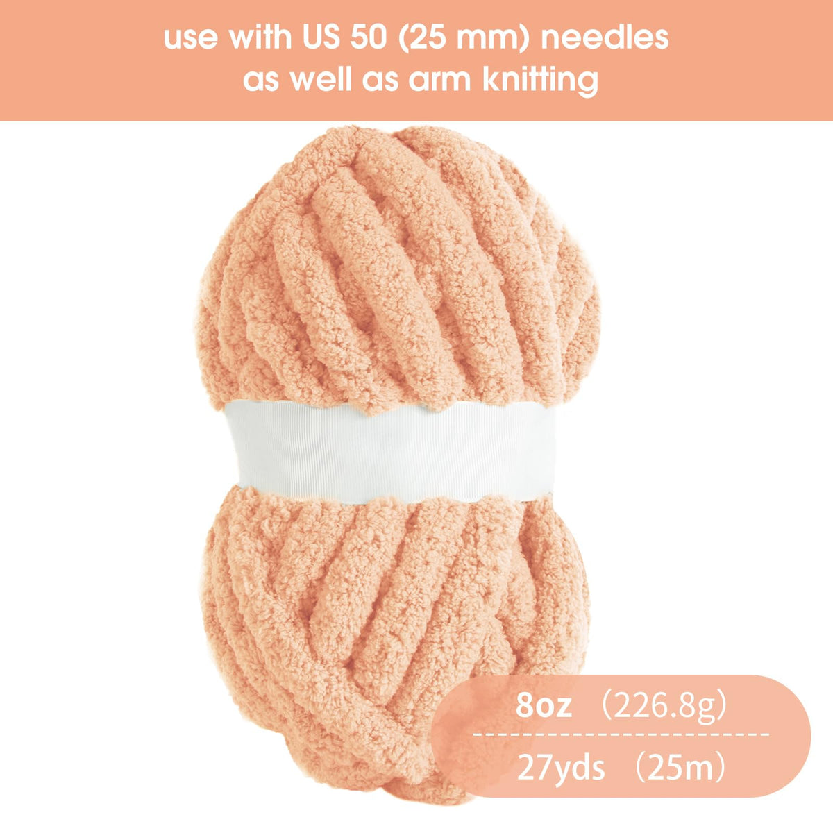 HOMBYS Apricot Pink Chunky Chenille Yarn, 8 Skeins, 27 yd / 8 oz Each