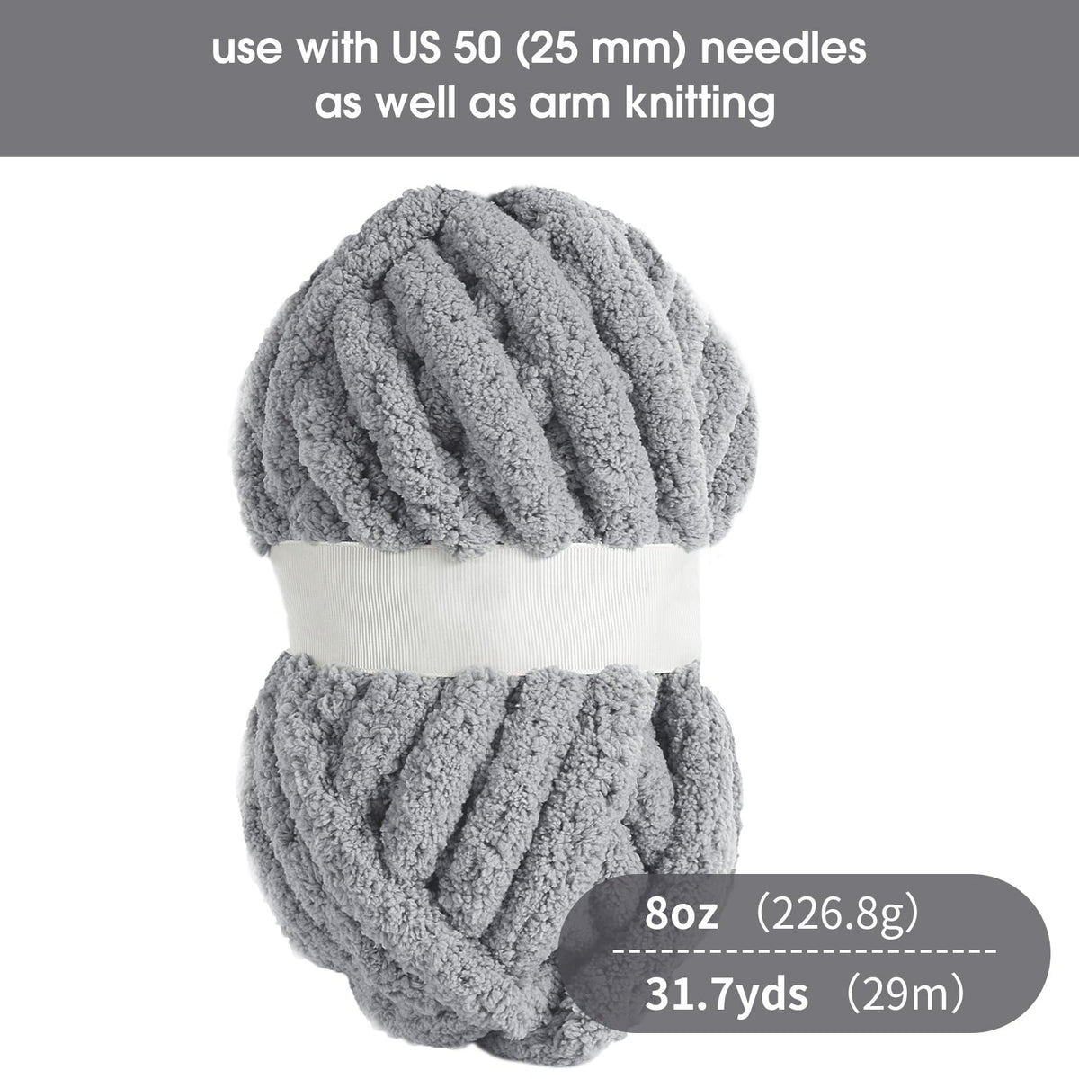 HOMBYS 4 Black +4 Medium Grey Chunky Chenille Yarn, 8 Skeins, 27 yd / 8 oz Each