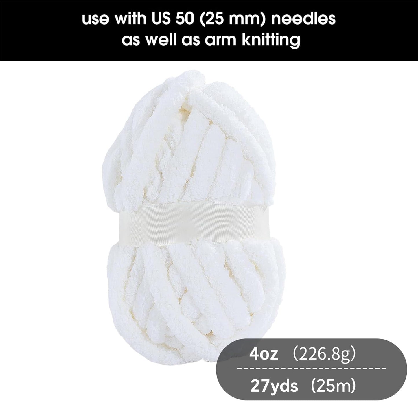 HOMBYS Pure White Chunky Chenille Yarn, 8 Skeins, 27 yd / 8 oz Each