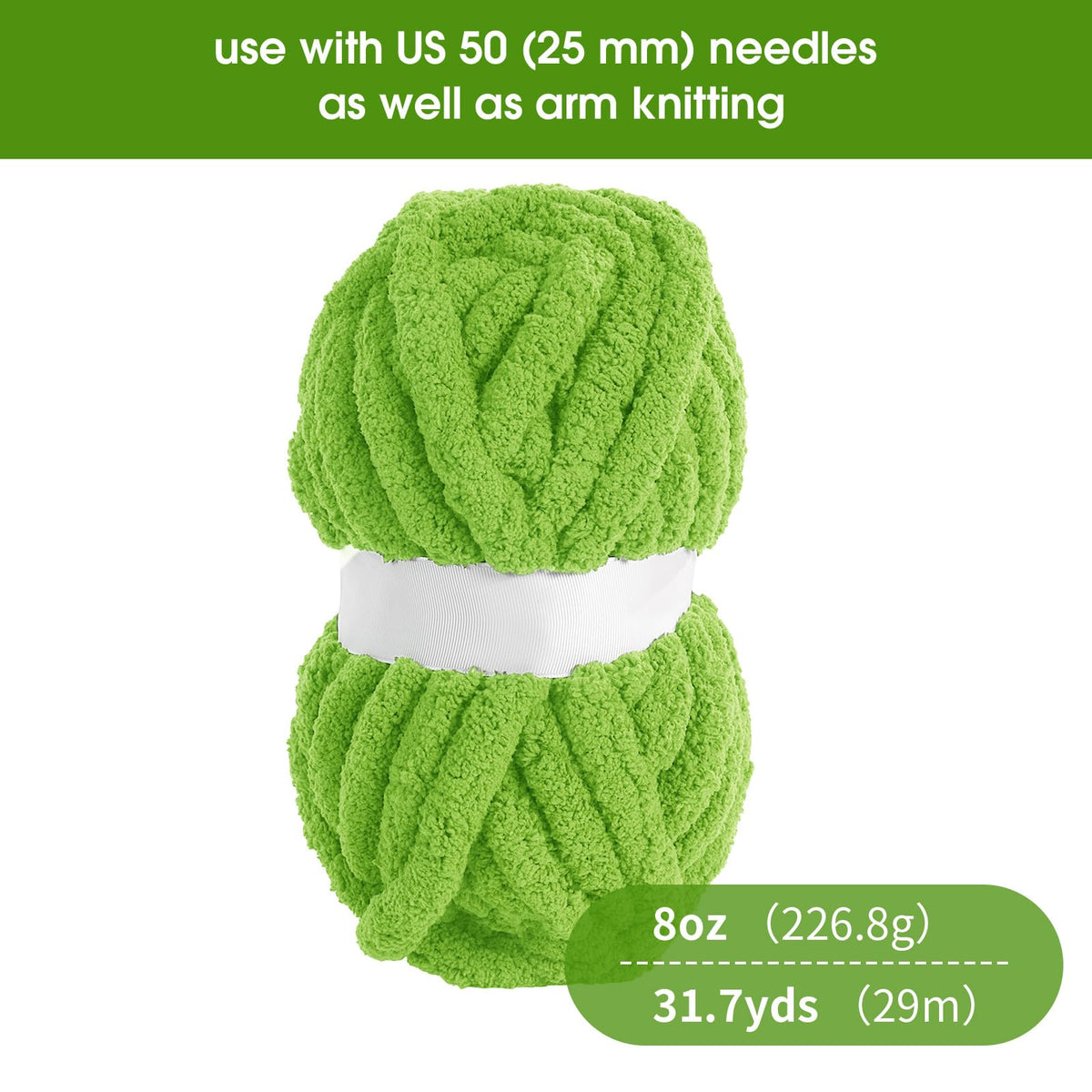 HOMBYS Grass Chunky Chenille Yarn, 8 Skeins, 27 yd / 8 oz Each