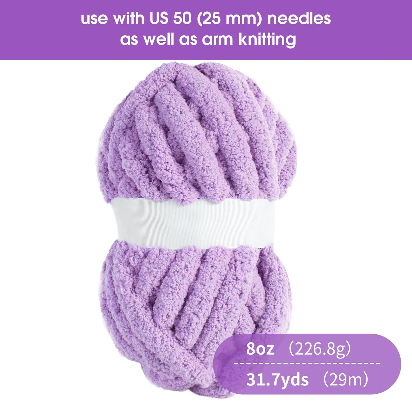 HOMBYS 4 Cream+4 Purple Chunky Chenille Yarn, 8 Skeins, 27 yd / 8 oz Each