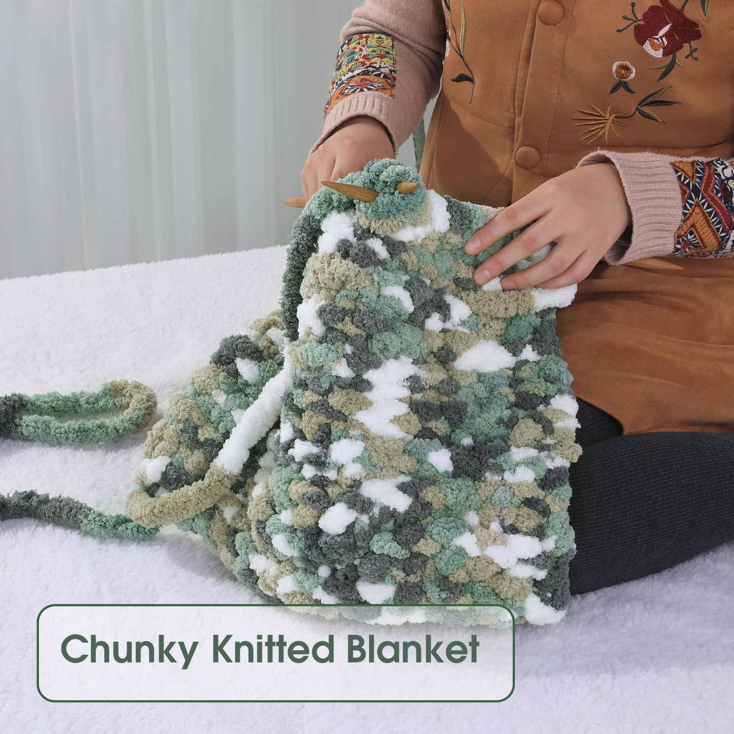 HOMBYS Grey,Green,White,Khaki Variegated Chunky Chenille Yarn, 8 Skeins, 26 yd / 7.5 oz Each