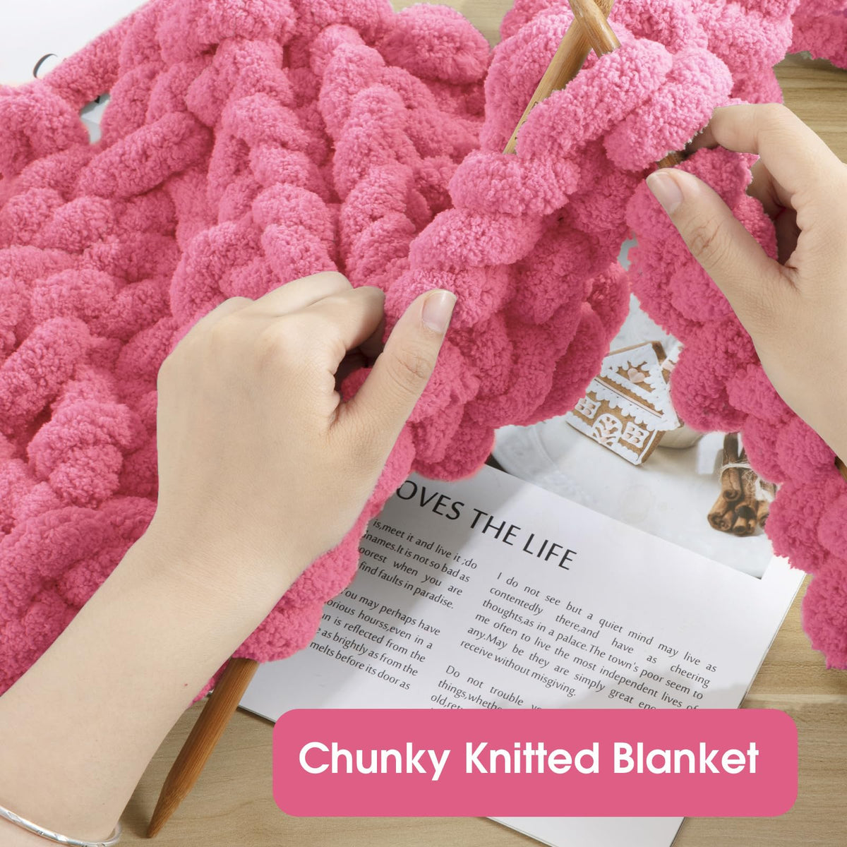 HOMBYS 4 Pink+4 Rose Red Chunky Chenille Yarn, 8 Skeins, 27 yd / 8 oz Each