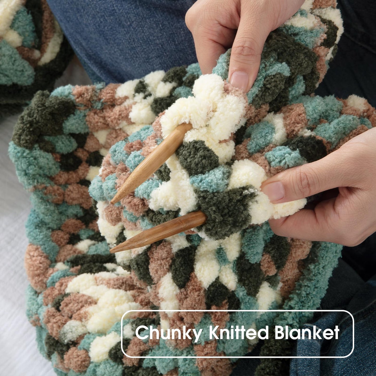 HOMBYS Green,White Multi Variegated Chunky Chenille Yarn, 8 Skeins, 26 yd / 7.5 oz Each