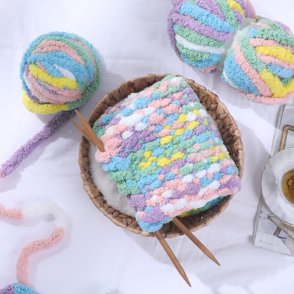 HOMBYS RainBow Variegated Chunky Chenille Yarn, 8 Skeins, 26 yd / 7.5 oz Each