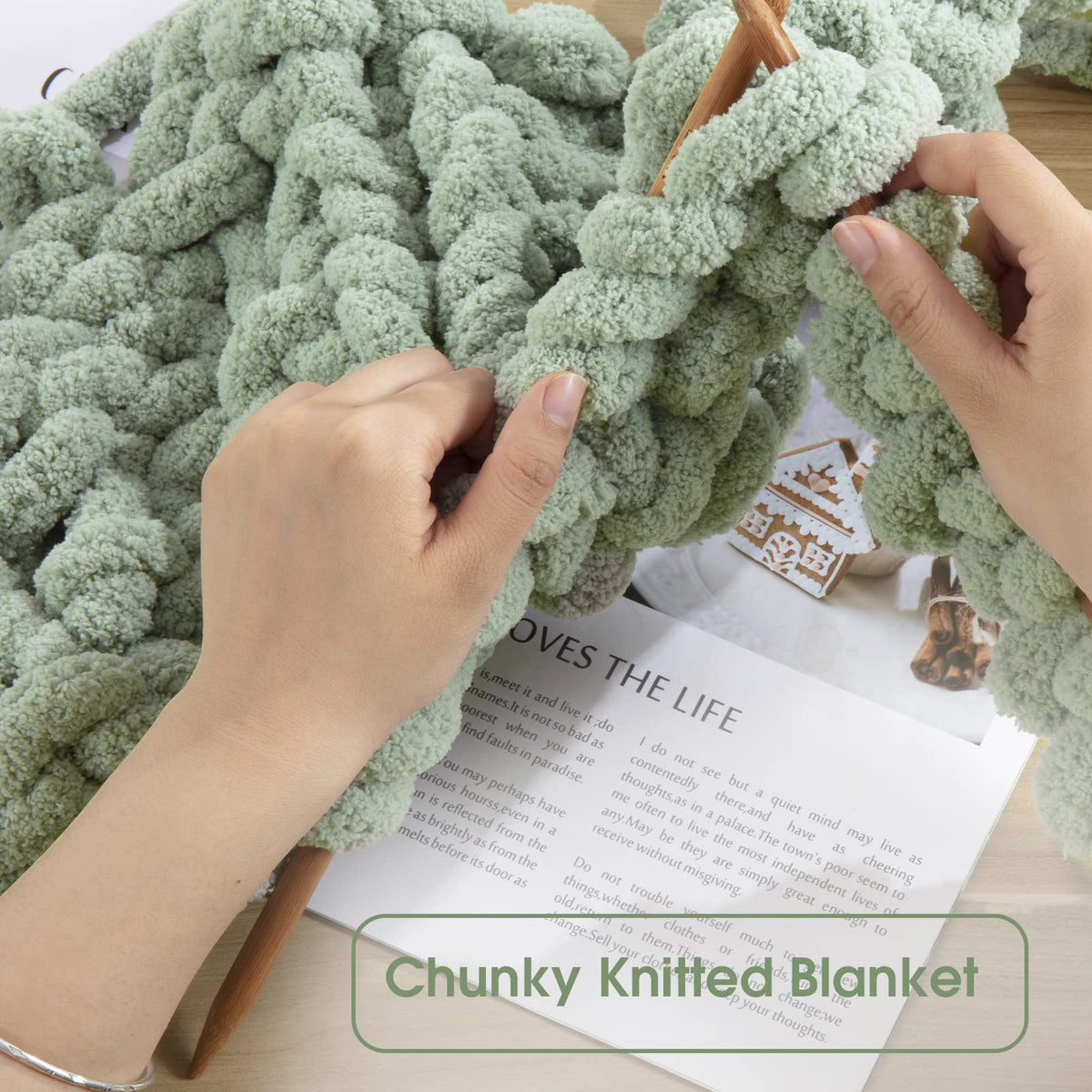 HOMBYS 4 Green & 4 Dark Green Chunky Chenille Yarn, 8 Skeins, 27 yd / 8 oz Each