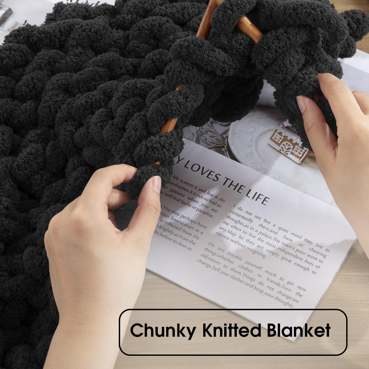 HOMBYS black Chunky Chenille Yarn, 8 Skeins, 27 yd / 8 oz Each
