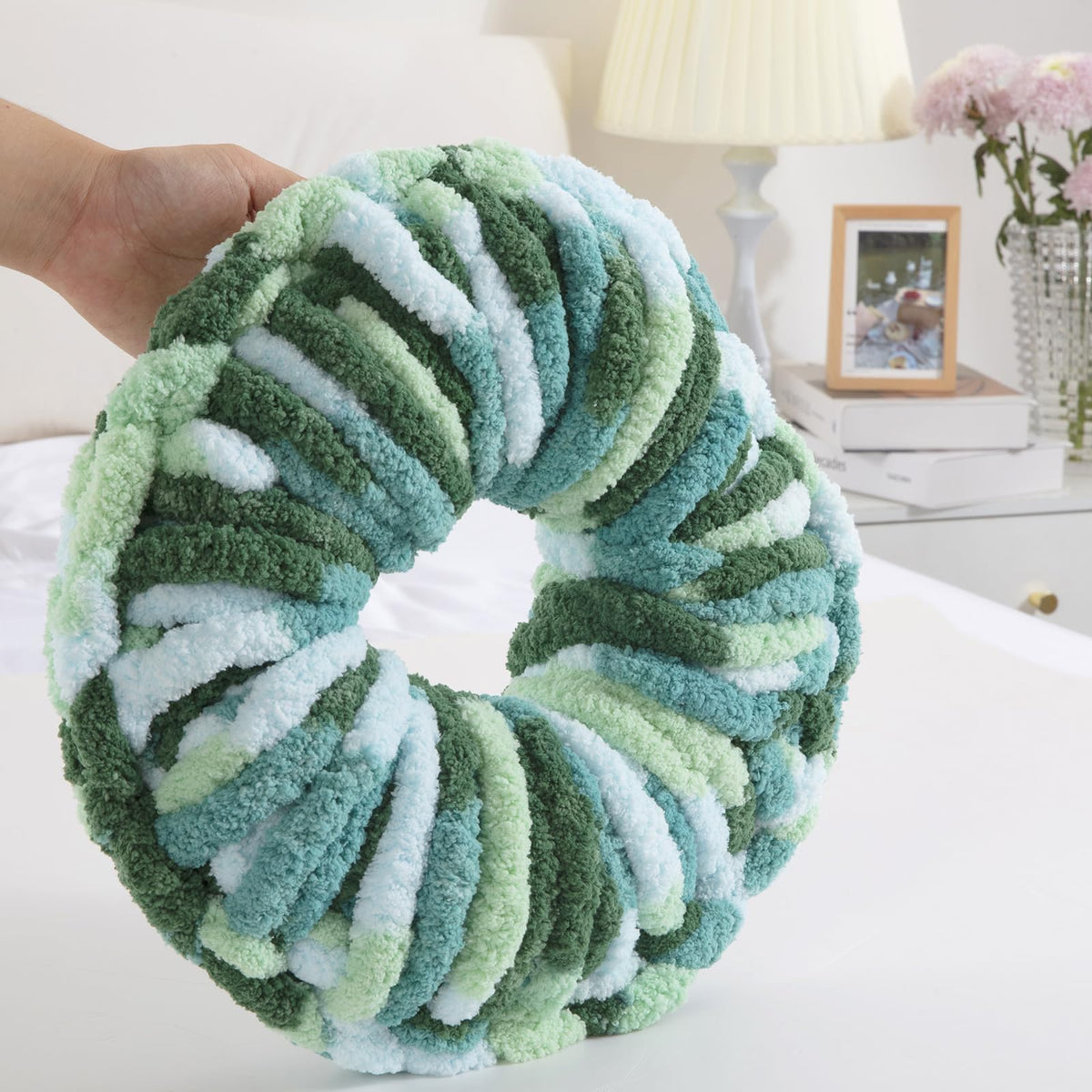 HOMBYS Mint,Teal,Green Variegated Chunky Chenille Yarn, 8 Skeins, 26 yd / 7.5 oz Each