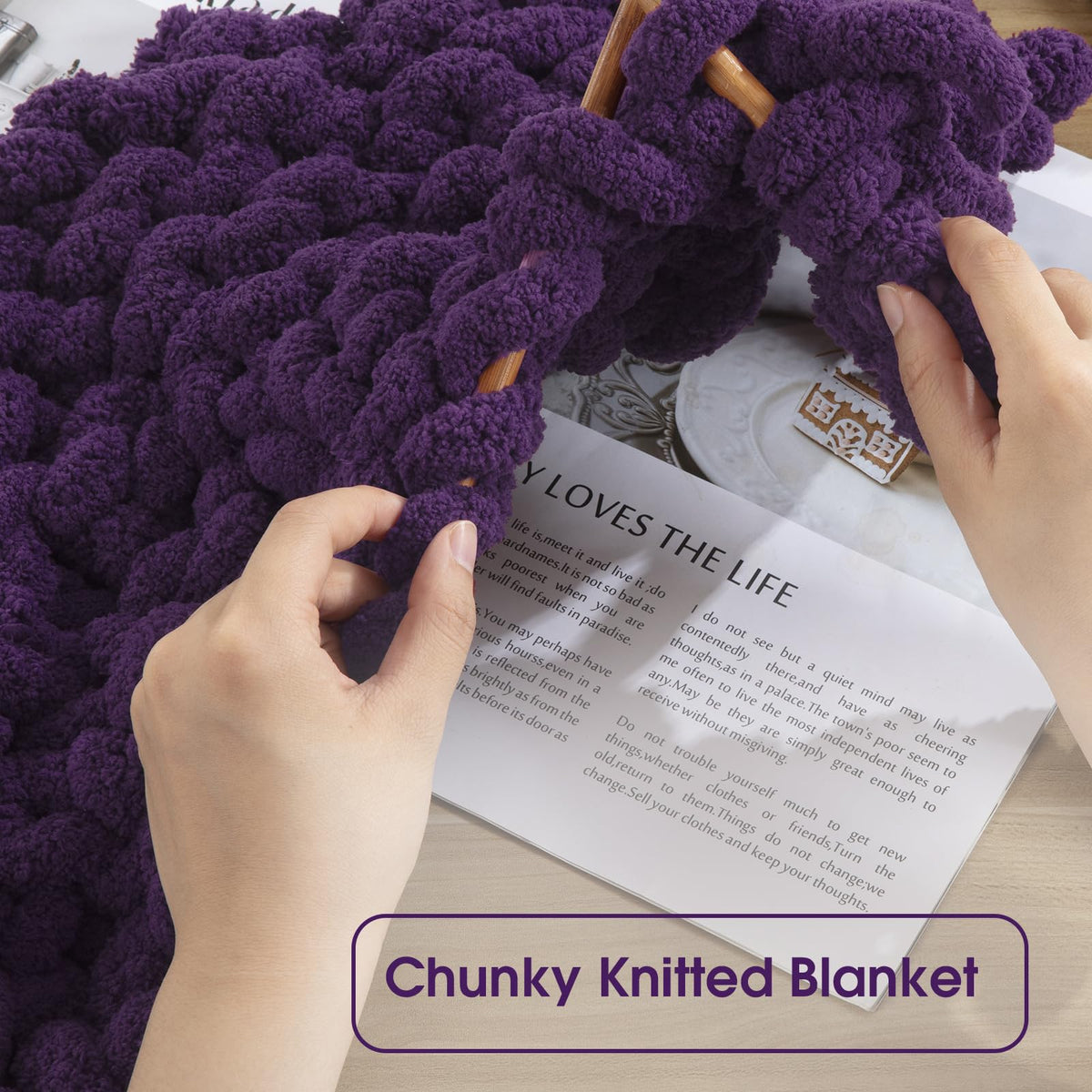HOMBYS Dark Purple Chunky Chenille Yarn, 8 Skeins, 27 yd / 8 oz Each