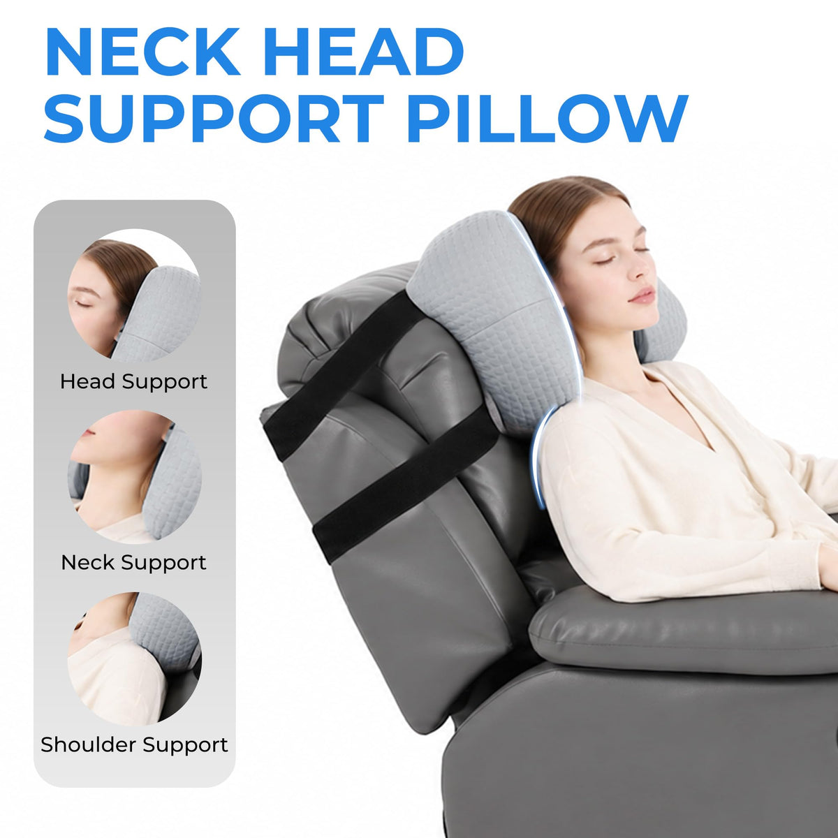 HOMBYS Recliner Head Pillow – Adjustable Shredded Memory Foam Neck Support with Washable Cover