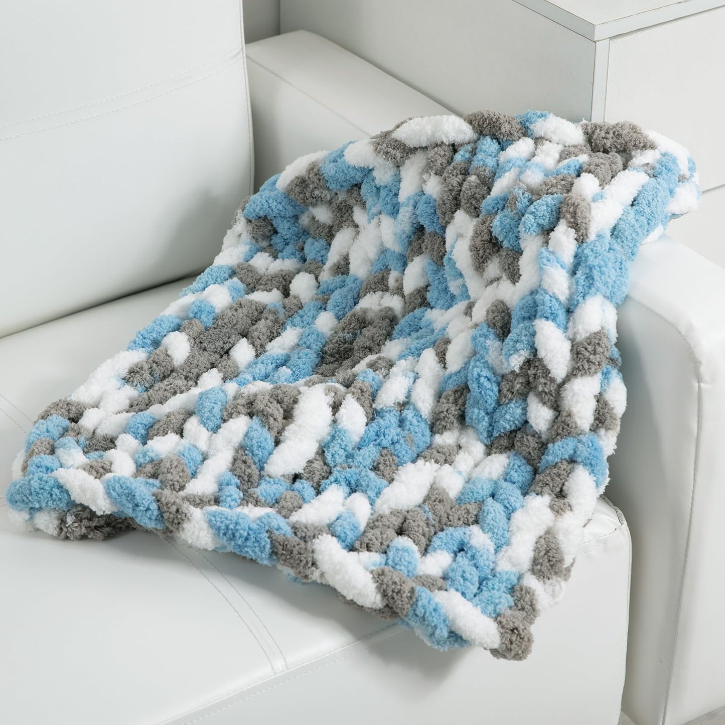 HOMBYS Sky Blue,Green Variegated Chunky Chenille Yarn, 8 Skeins, 26 yd / 7.5 oz Each