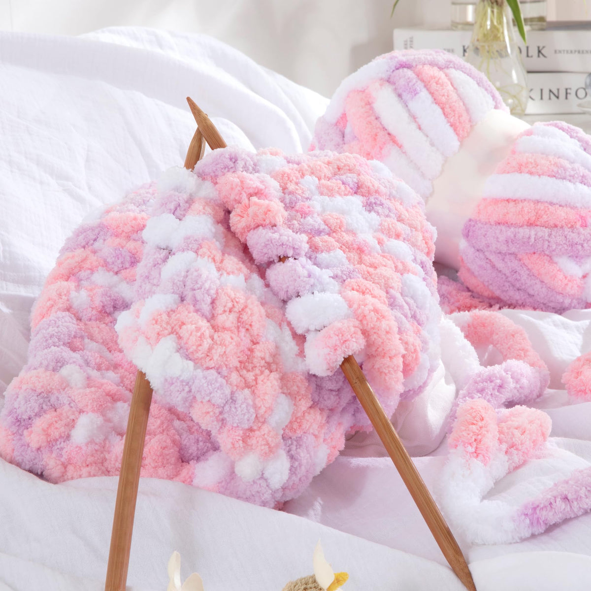 HOMBYS Pink,Purple Variegated Chunky Chenille Yarn, 8 Skeins, 26 yd / 7.5 oz Each