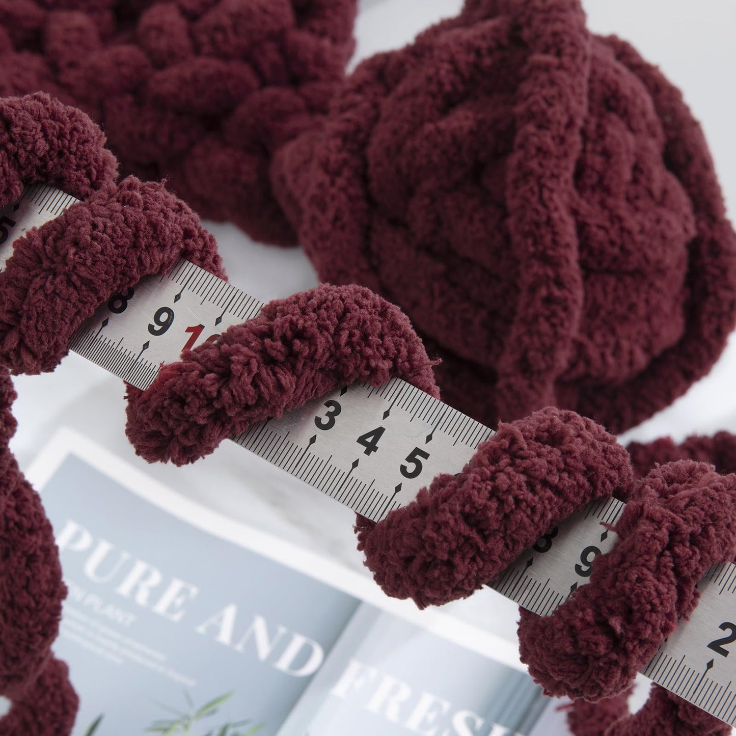 HOMBYS 4Cream+4 Wine Red Chunky Chenille Yarn, 8 Skeins, 27 yd / 8 oz Each