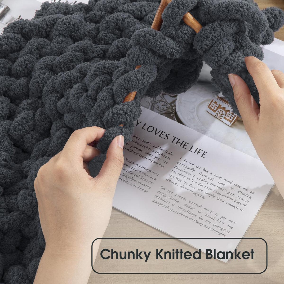 HOMBYS Charcoal Grey Chunky Chenille Yarn, 8 Skeins, 27 yd / 8 oz Each