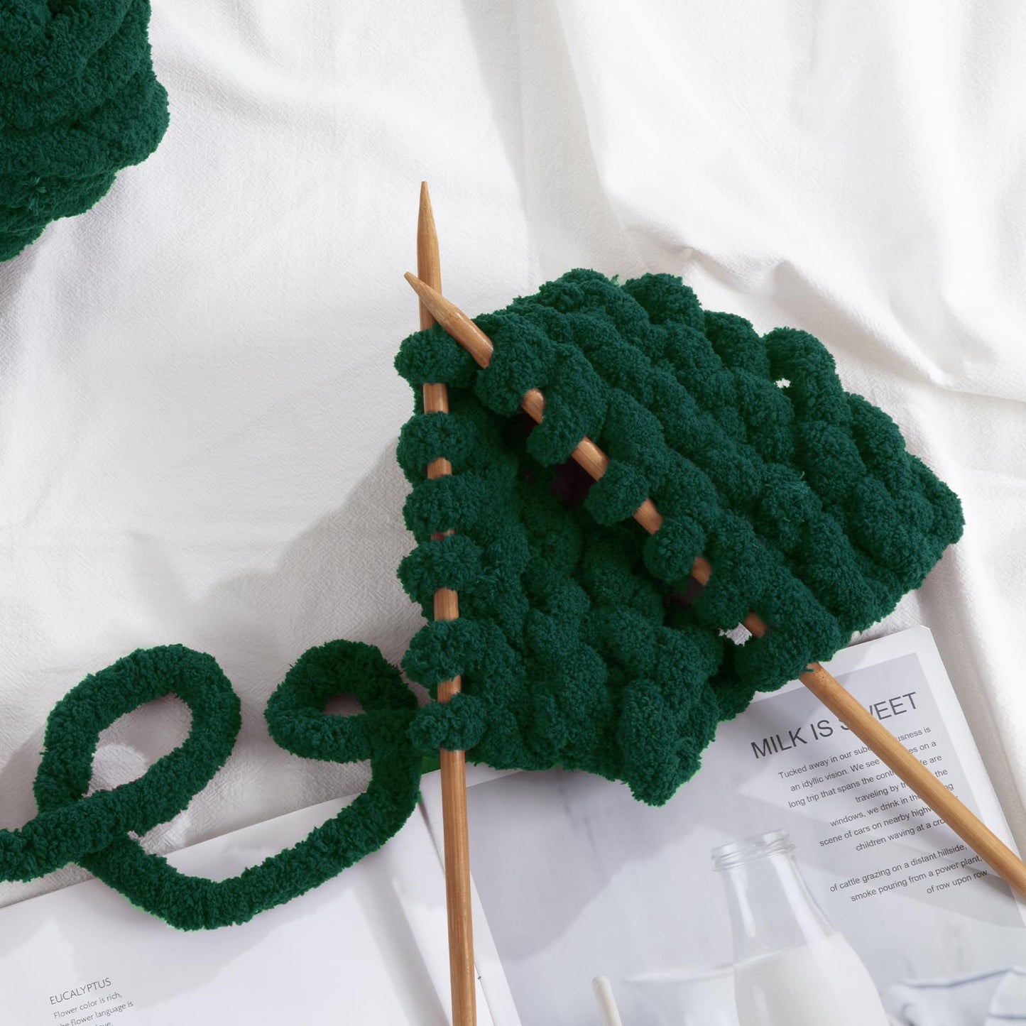 HOMBYS Dark Green Chunky Chenille Yarn, 8 Skeins, 27 yd / 8 oz Each