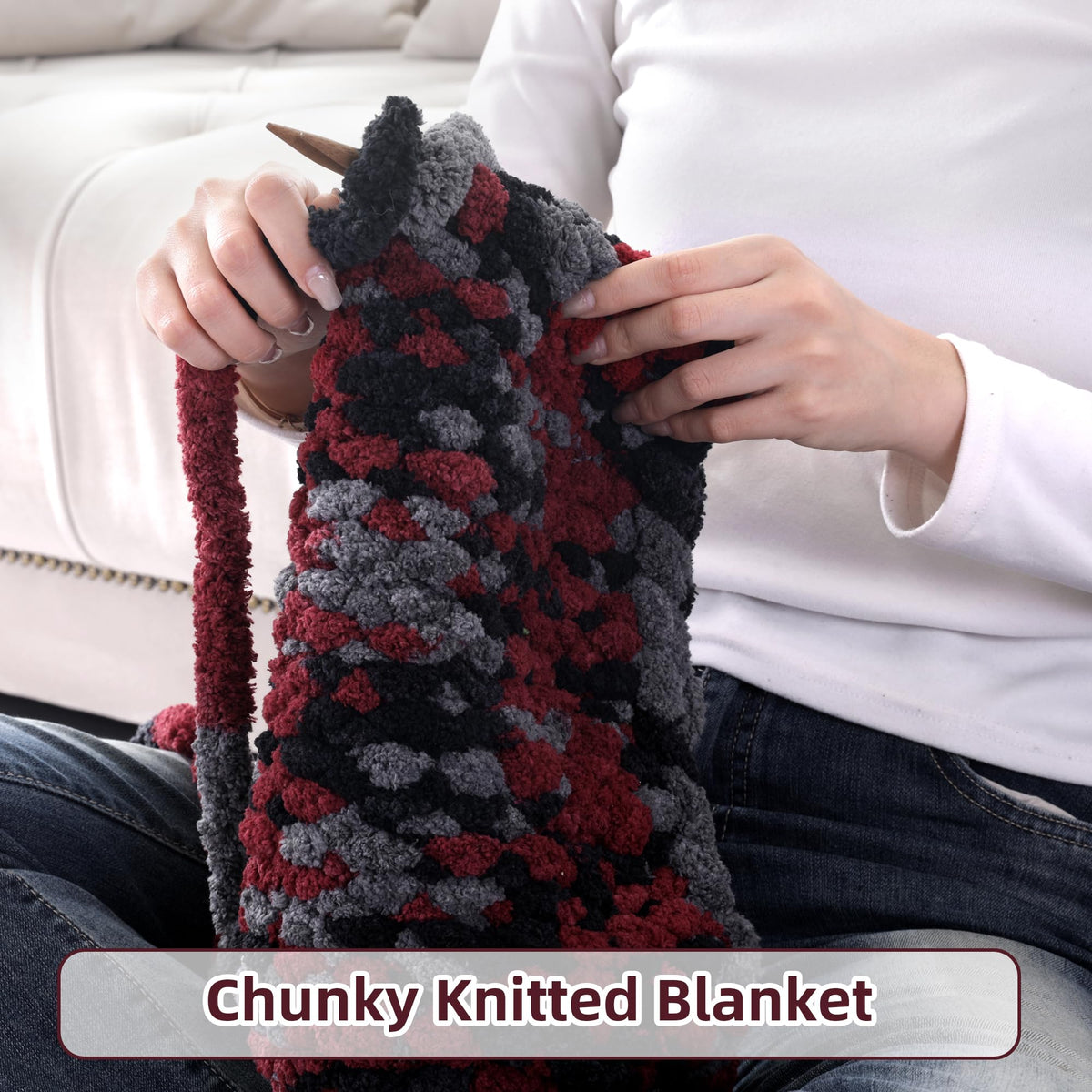 HOMBYS Wine Red,Black,Grey Variegated Chunky Chenille Yarn, 8 Skeins, 26 yd / 7.5 oz Each