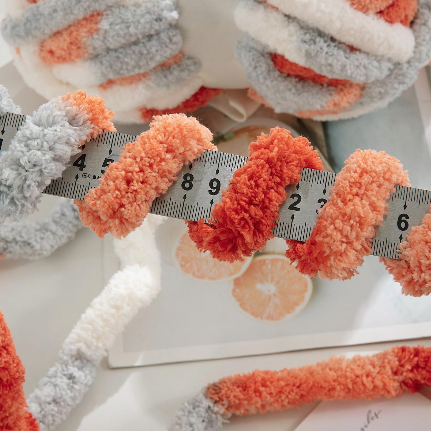 HOMBYS Orange,Light Grey,White Variegated Chunky Chenille Yarn, 8 Skeins, 26 yd / 7.5 oz Each