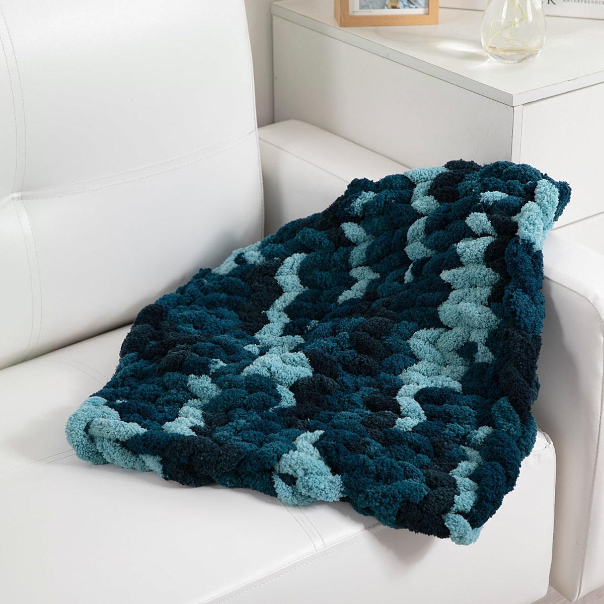 HOMBYS Dark Blue,Blue Variegated Chunky Chenille Yarn, 8 Skeins, 26 yd / 7.5 oz Each