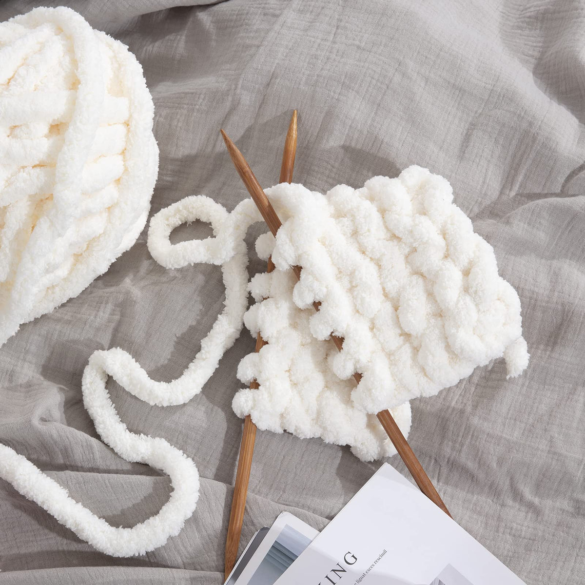 HOMBYS Cream Chunky Chenille Yarn, 8 Skeins, 27 yd / 8 oz Each