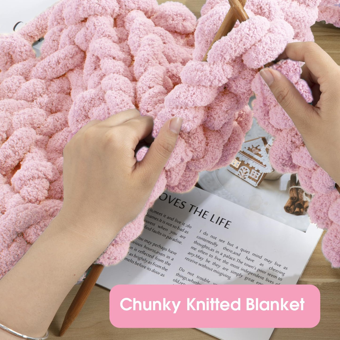 HOMBYS Pink Chunky Chenille Yarn, 8 Skeins, 27 yd / 8 oz Each