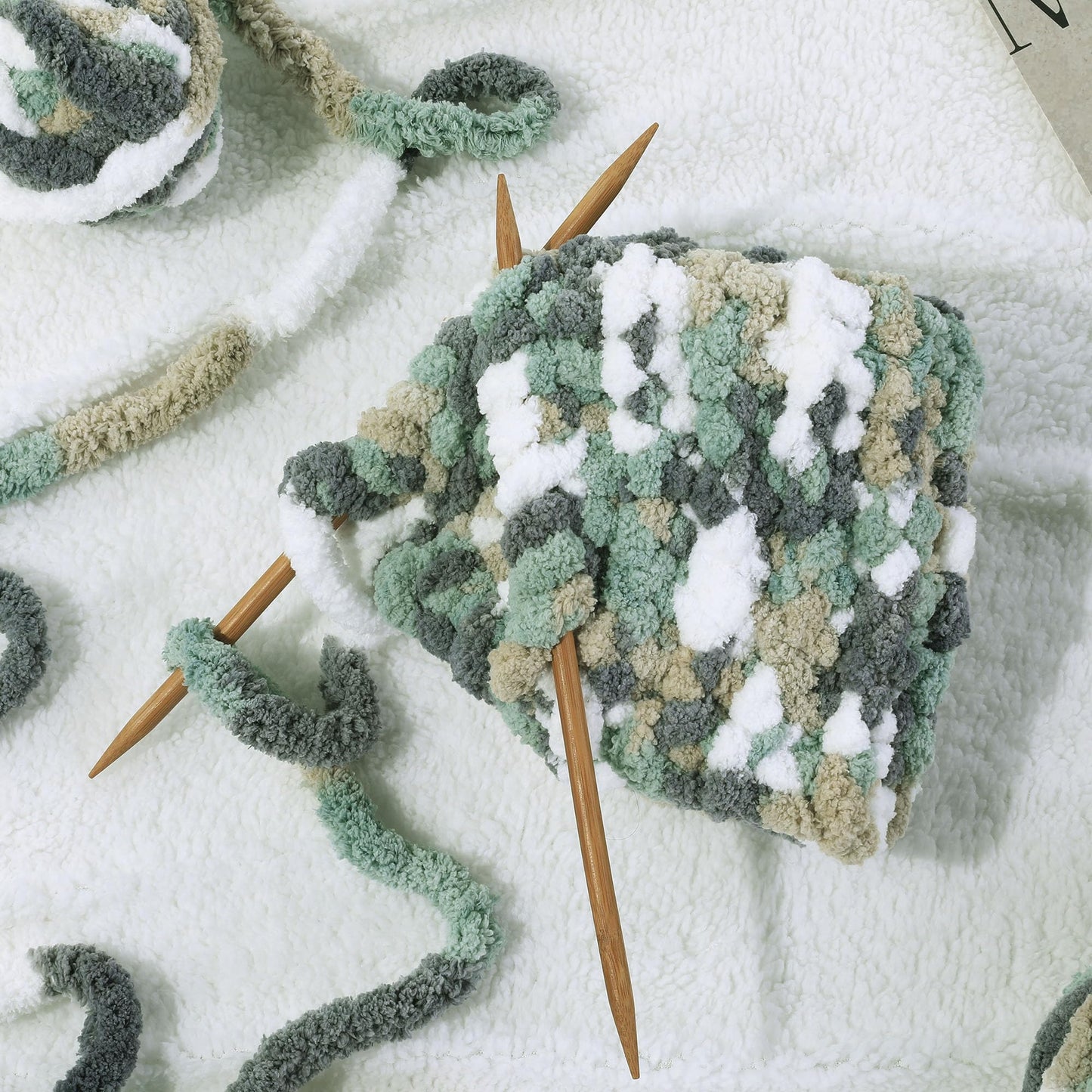 HOMBYS Grey,Green,White,Khaki Variegated Chunky Chenille Yarn, 8 Skeins, 26 yd / 7.5 oz Each