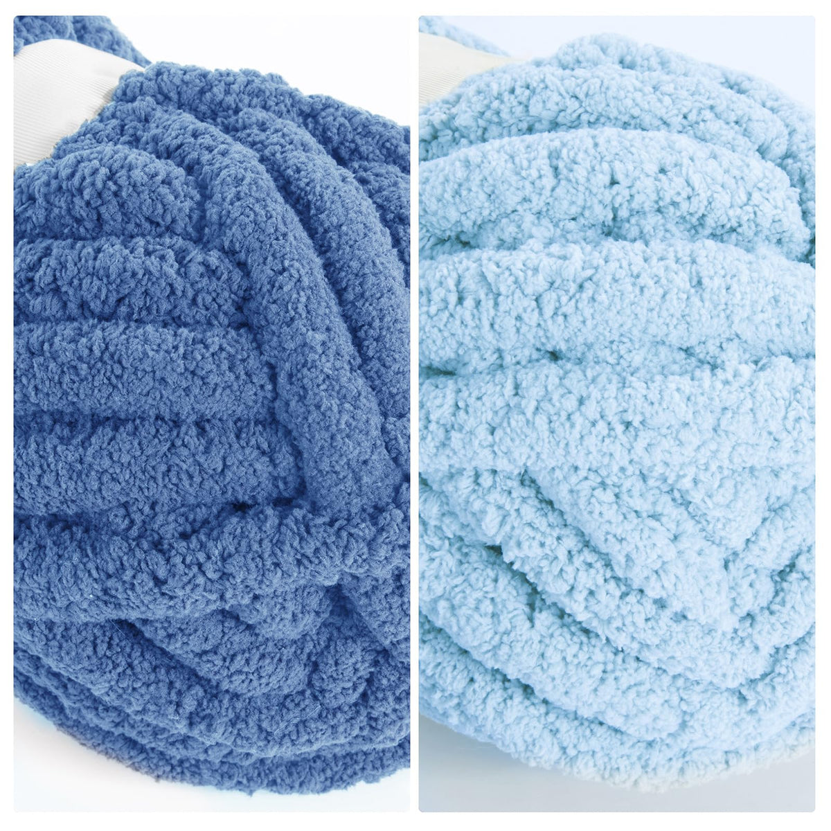 HOMBYS 4 Sky Blue+4 Country Blue Chunky Chenille Yarn, 8 Skeins, 27 yd / 8 oz Each