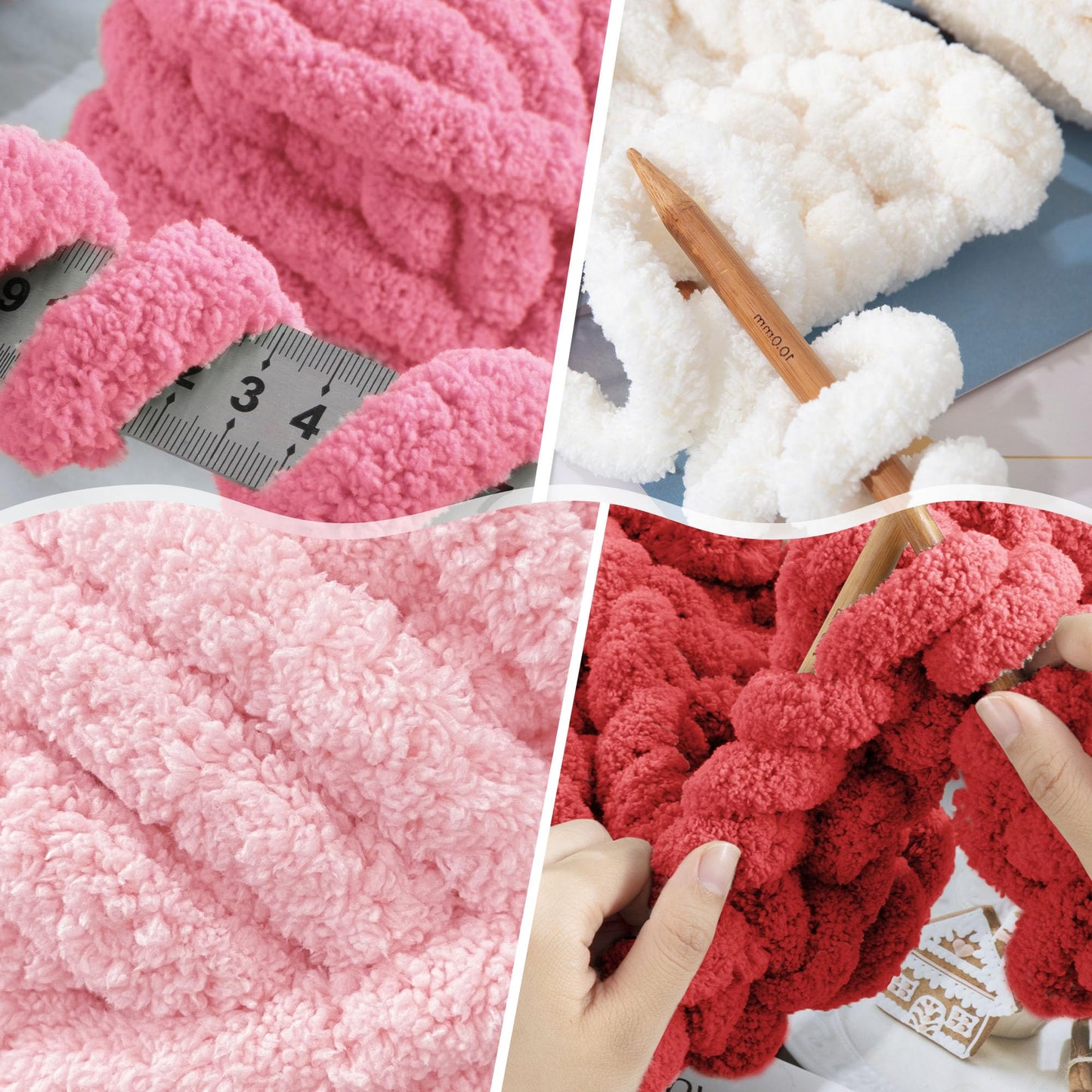 HOMBYS Red Gradient + White Chunky Chenille Yarn, 8 Skeins, 27 yd / 8 oz Each
