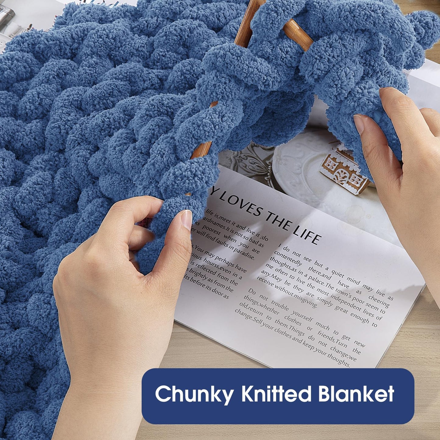 HOMBYS Country Blue Chunky Chenille Yarn, 8 Skeins, 27 yd / 8 oz Each