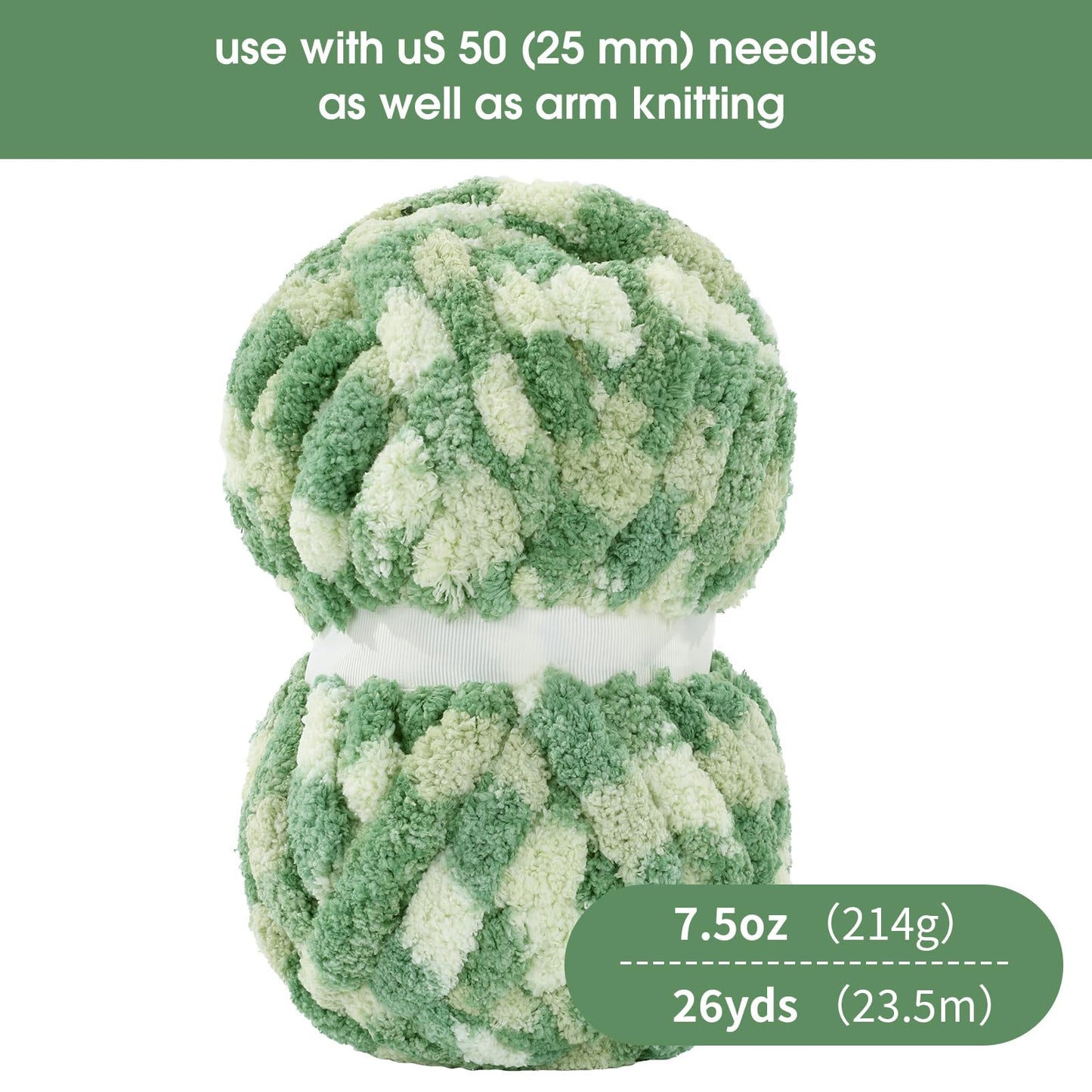 HOMBYS Sage Green Multi Chunky Chenille Yarn, 8 Skeins, 26 yd / 7.5 oz Each