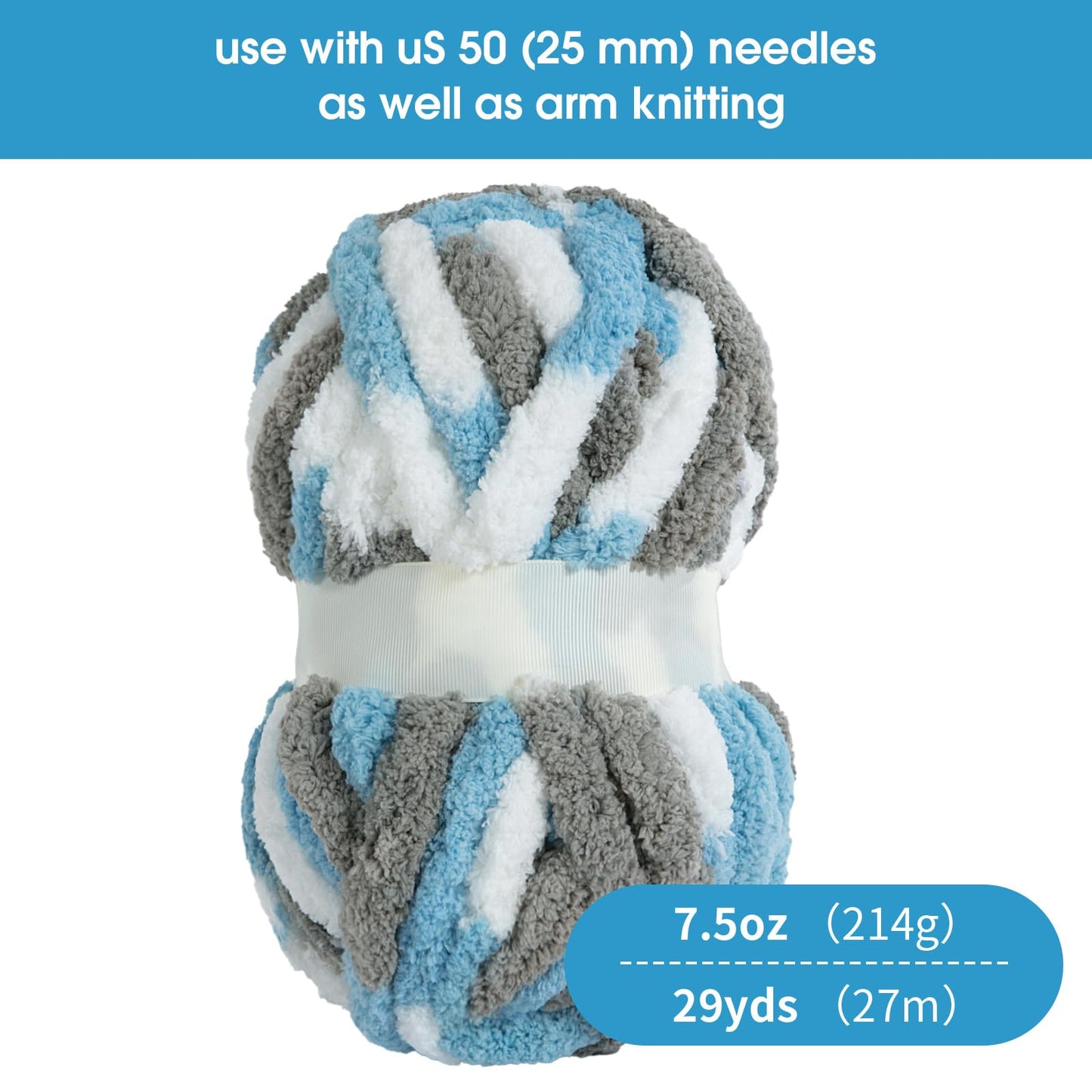 HOMBYS Sky Blue,Green Variegated Chunky Chenille Yarn, 8 Skeins, 26 yd / 7.5 oz Each
