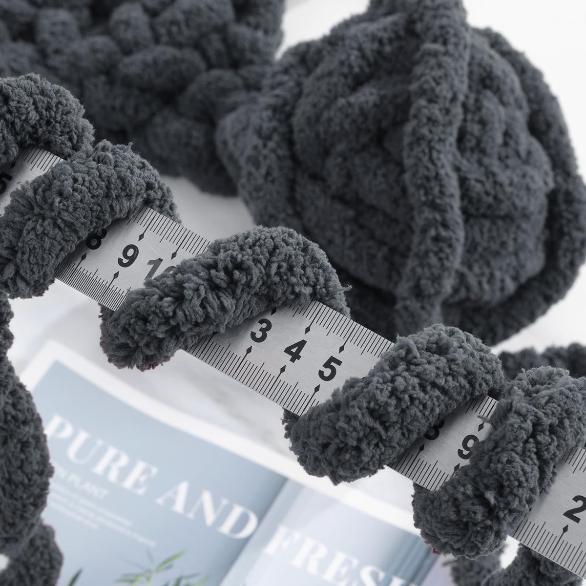 HOMBYS Charcoal Grey Chunky Chenille Yarn, 8 Skeins, 27 yd / 8 oz Each