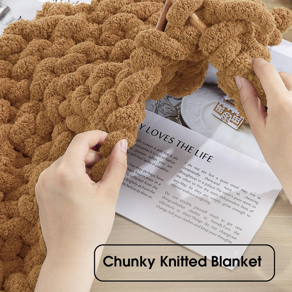 HOMBYS Light Coffee Chunky Chenille Yarn, 8 Skeins, 27 yd / 8 oz Each