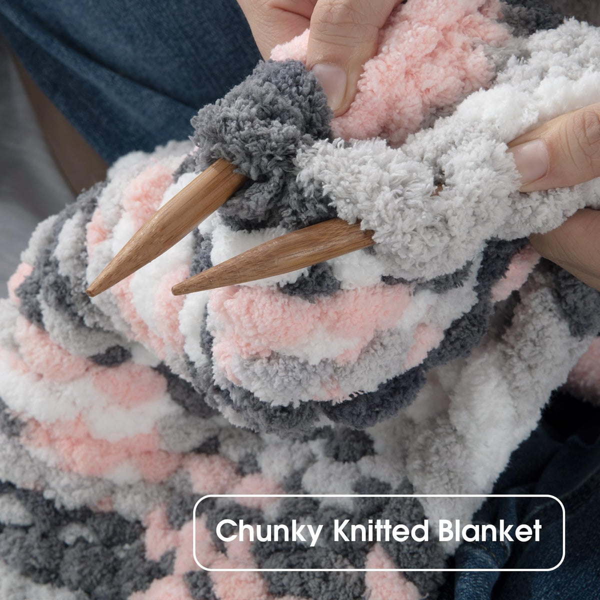 HOMBYS Dark Grey,Pink,White Variegated Chunky Chenille Yarn, 8 Skeins, 26 yd / 7.5 oz Each