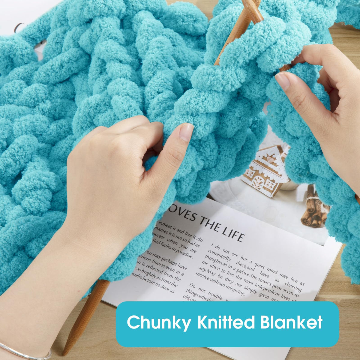 HOMBYS Lake Blue Chunky Chenille Yarn, 8 Skeins, 27 yd / 8 oz Each