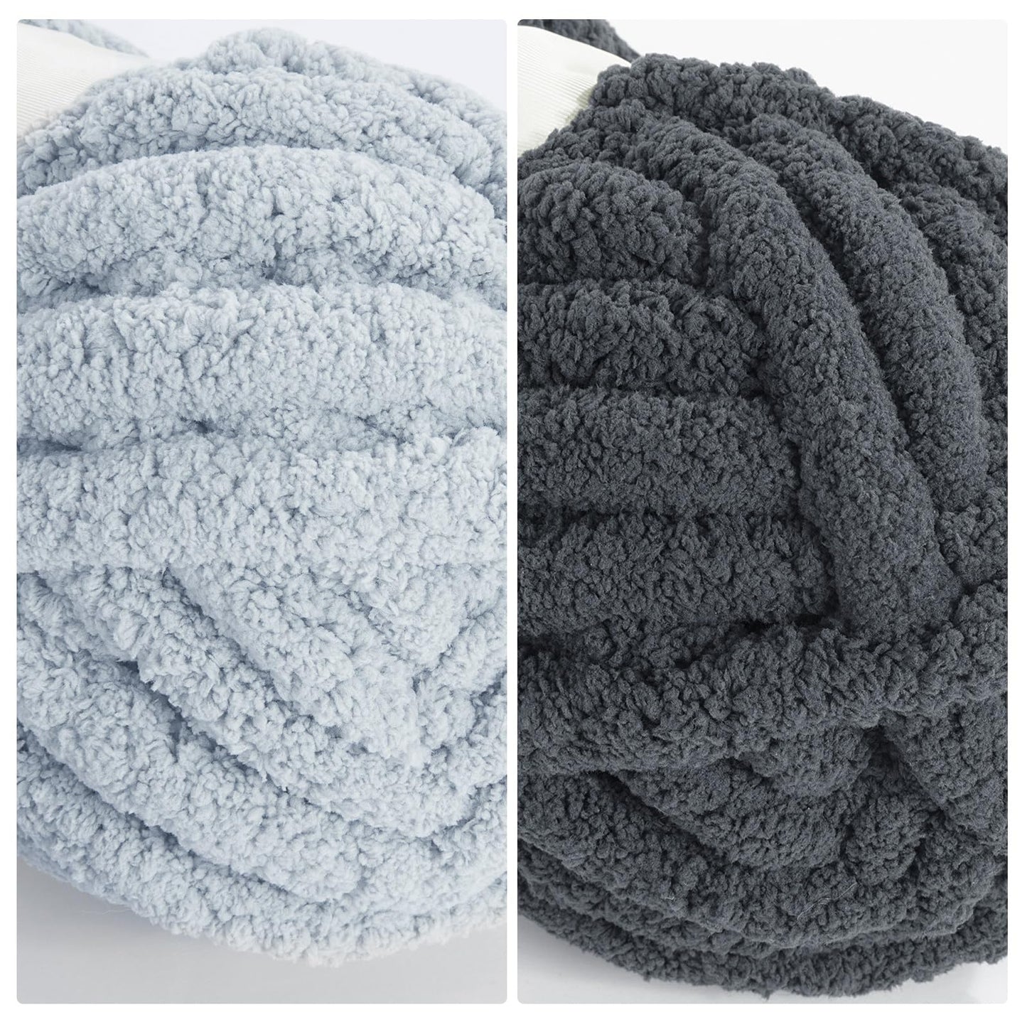 HOMBYS 4 Dark Grey+4 Grey Chunky Chenille Yarn, 8 Skeins, 27 yd / 8 oz Each