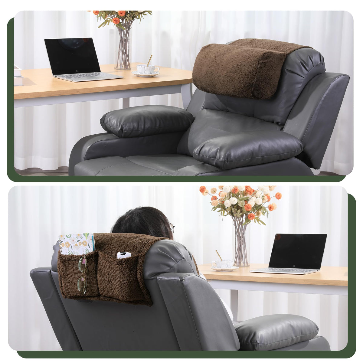 HOMBYS Recliner Head Pillow – Soft Sherpa Neck Support Cushion with Pocket