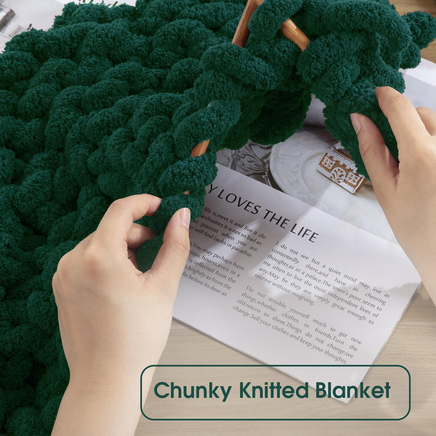 HOMBYS Dark Green Chunky Chenille Yarn, 8 Skeins, 27 yd / 8 oz Each