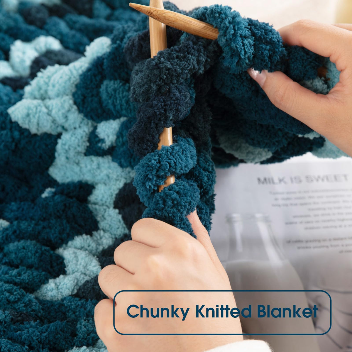 HOMBYS Dark Blue,Blue Variegated Chunky Chenille Yarn, 8 Skeins, 26 yd / 7.5 oz Each