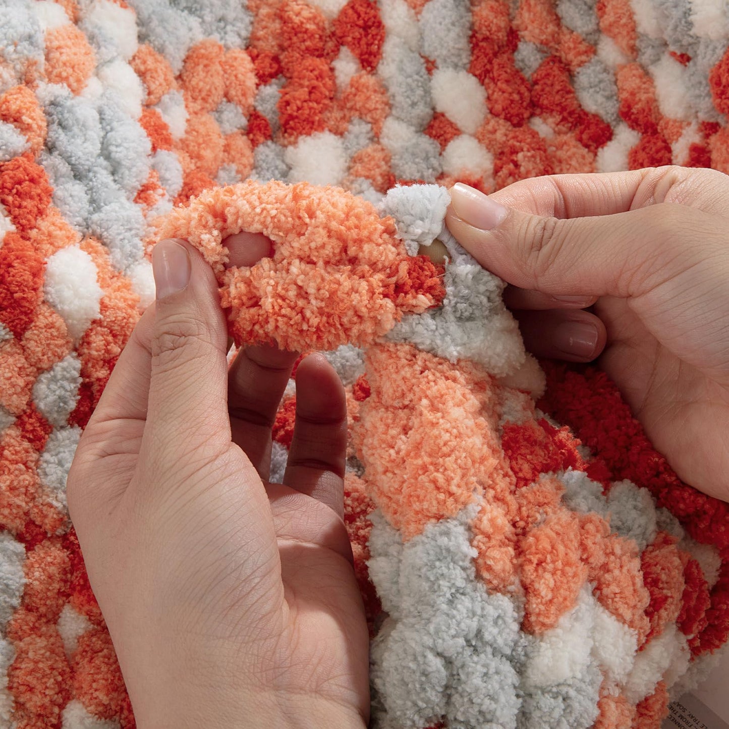 HOMBYS Orange,Light Grey,White Variegated Chunky Chenille Yarn, 8 Skeins, 26 yd / 7.5 oz Each