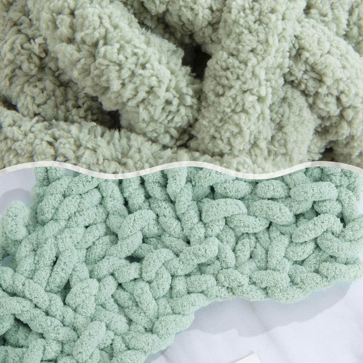 HOMBYS Green Gradient + White Chunky Chenille Yarn, 8 Skeins, 27 yd / 8 oz Each